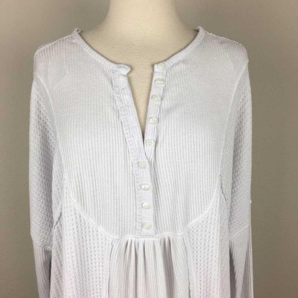 Free People White Long Sleeve Waffle Weave Top Med - image 3