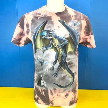 DOM Tie Dye Dragons & Castle Acid Washed Tee T Sh… - image 1