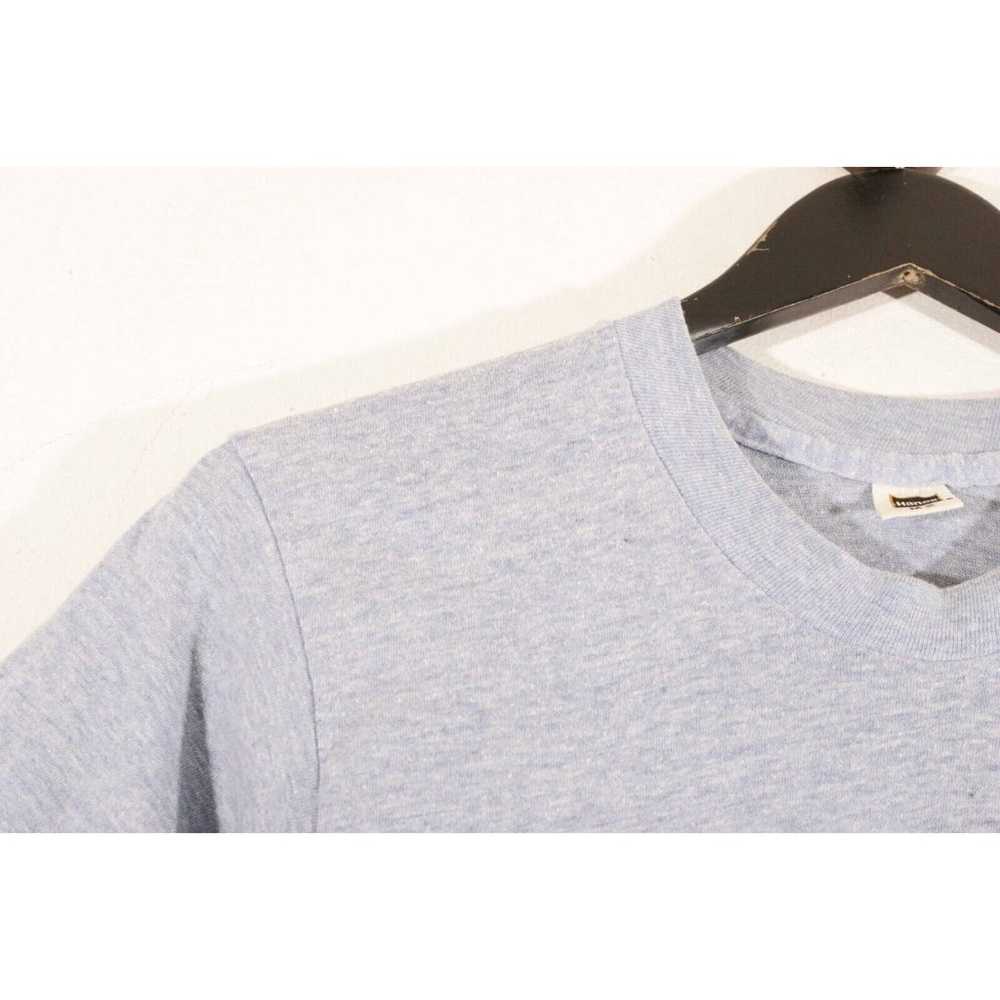 Vintage 1970s Hanes T Shirt Blank Blue Melange Un… - image 5
