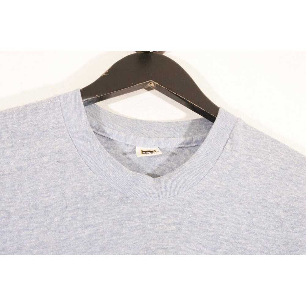 Vintage 1970s Hanes T Shirt Blank Blue Melange Un… - image 6