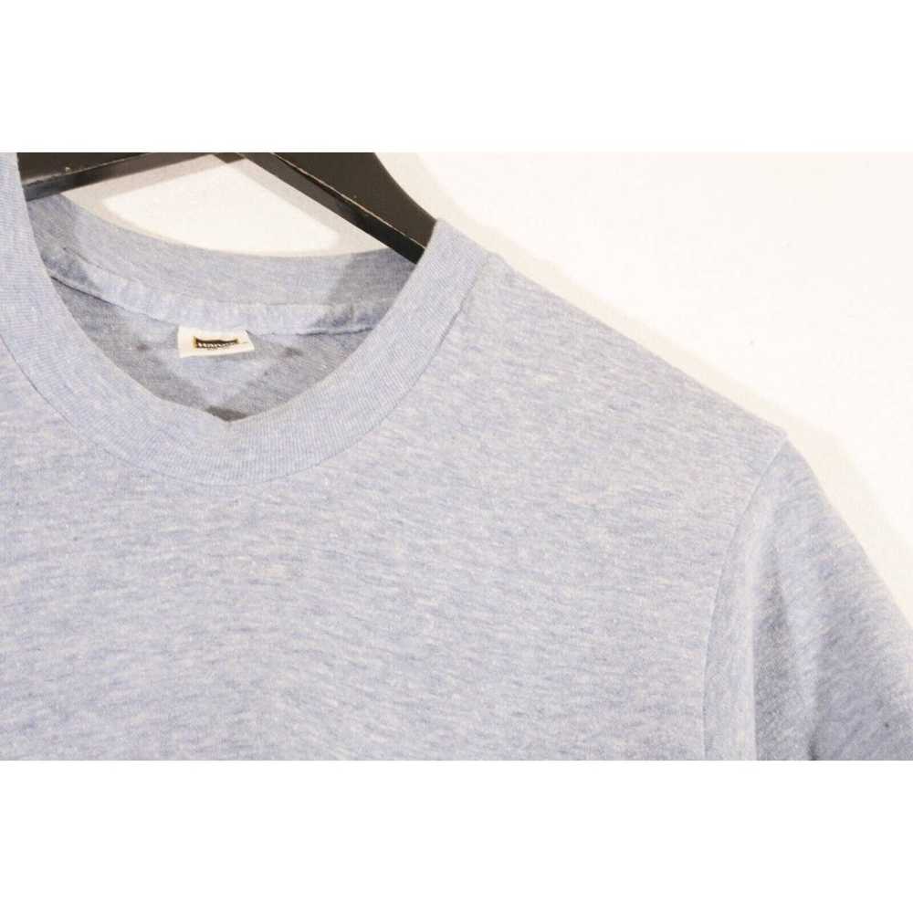 Vintage 1970s Hanes T Shirt Blank Blue Melange Un… - image 7