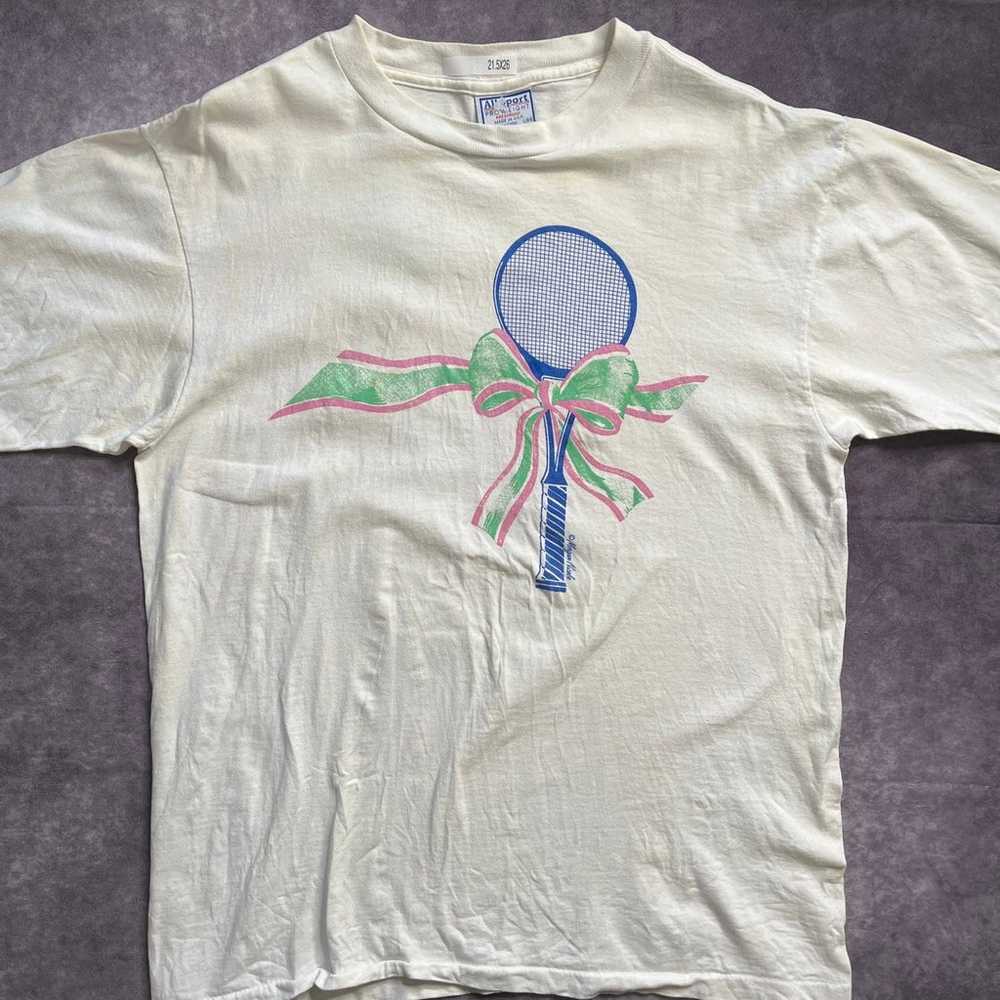 Tennis Racket with Bow Single Stitch T-Shirt - image 1