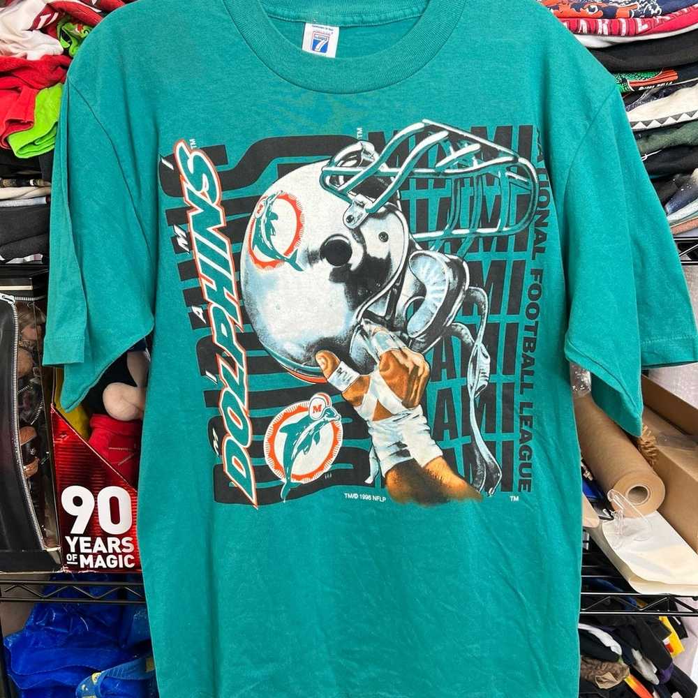 Vintage 1996 NFL Miami Dolphins Helmet Teal Shirt… - image 1