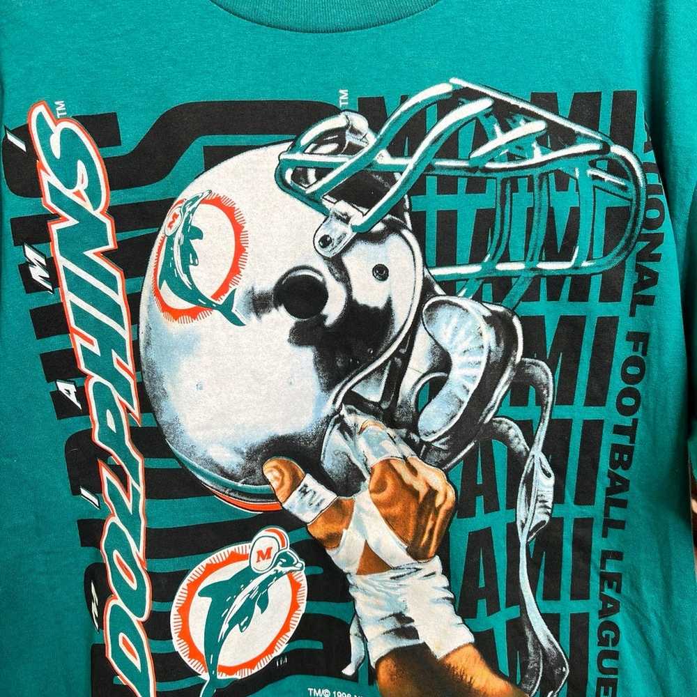 Vintage 1996 NFL Miami Dolphins Helmet Teal Shirt… - image 2