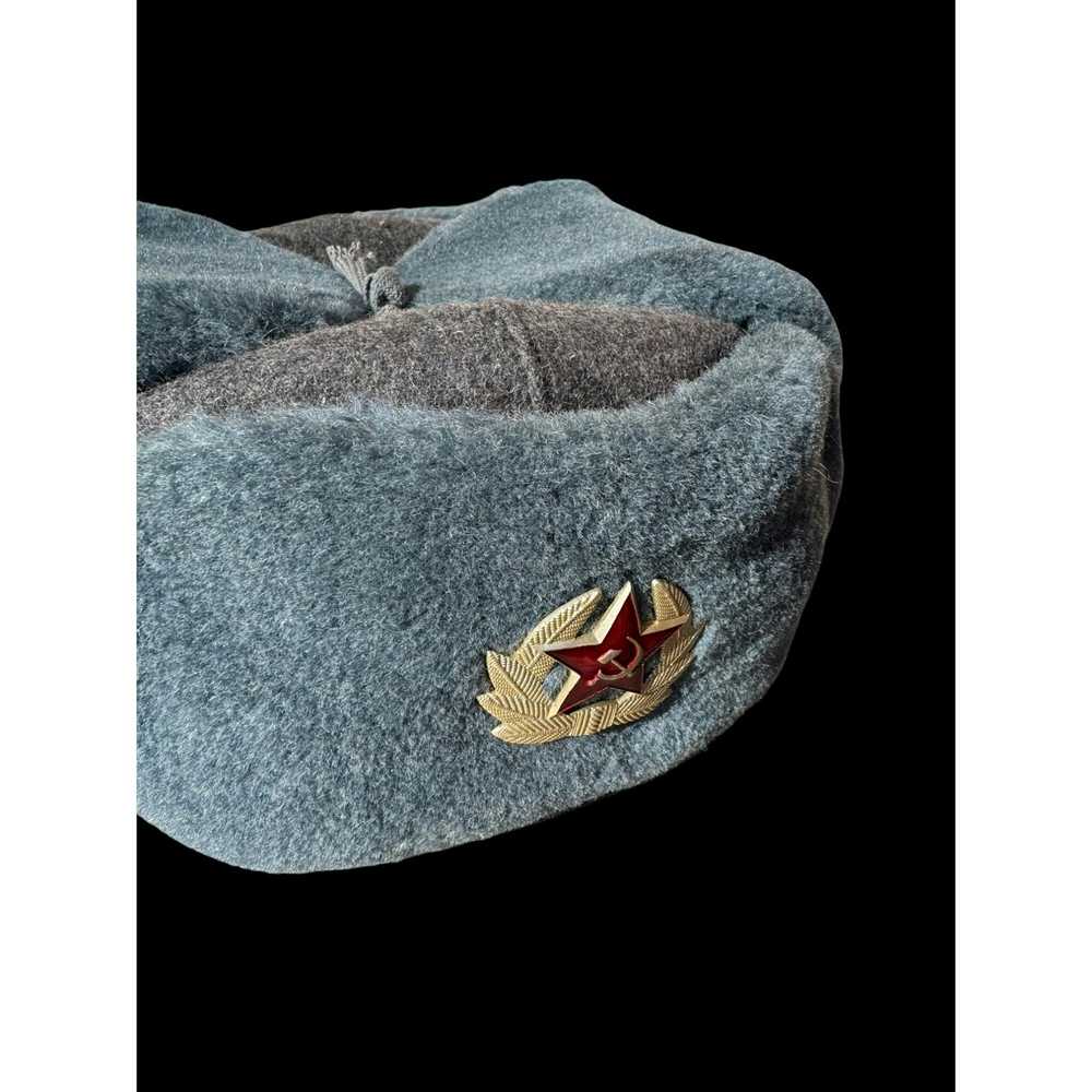 Vintage Soviet Army Ushanka Wool Fur Cap Hat 1982… - image 2