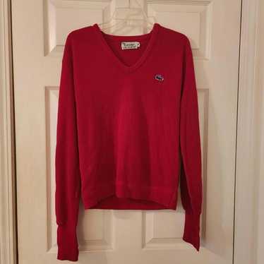 Vintage 1970s Women's Red Embroidered Golf V neck Sweater, Quantum