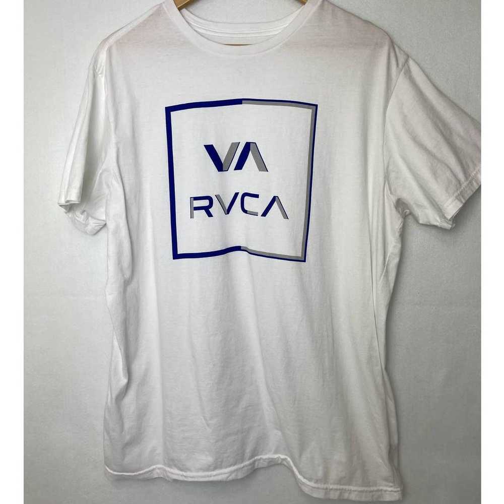 RVCA Blue Gray Logo White Tee Regular Fit 2XL - image 1