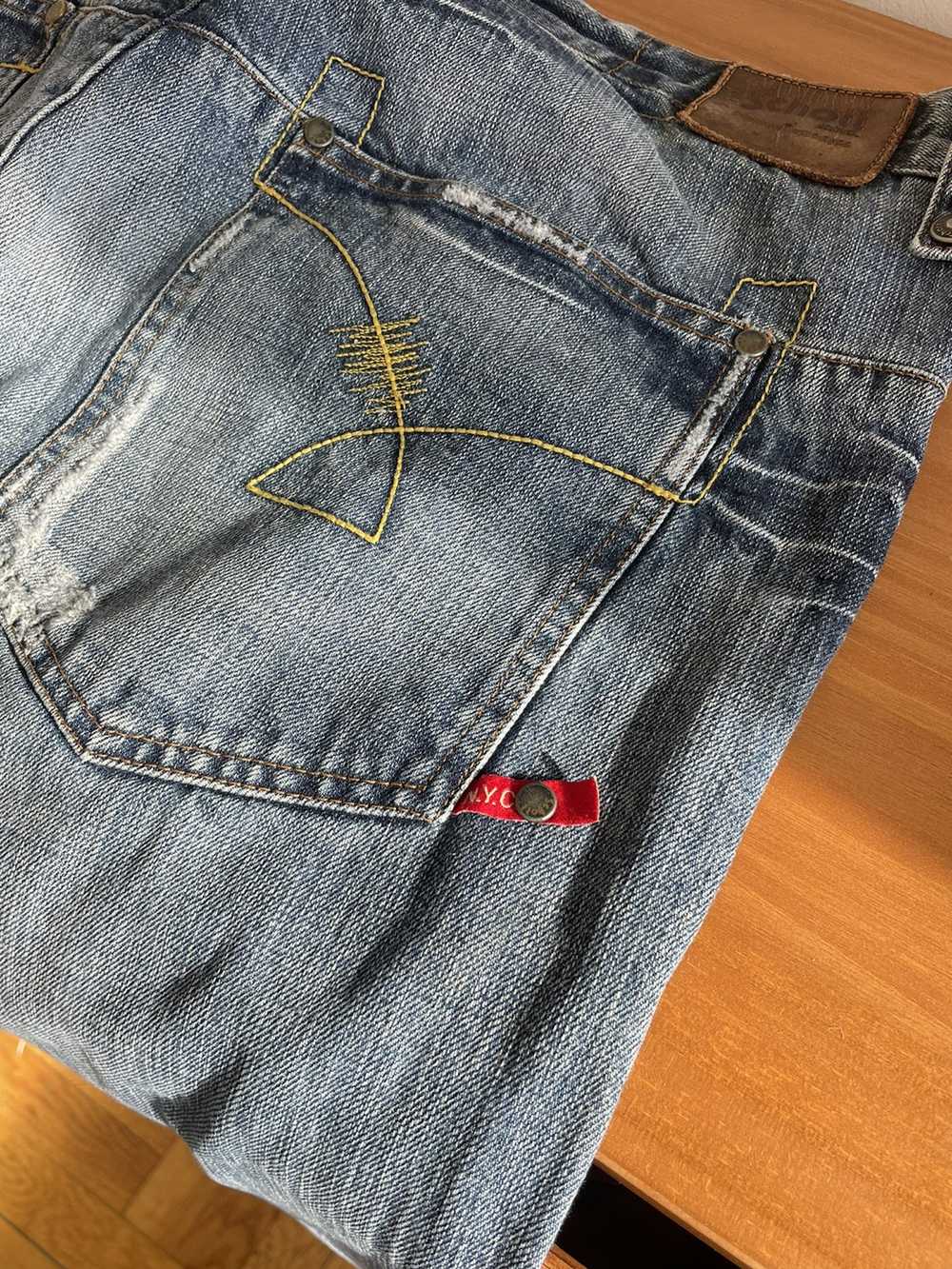 Schott NYC Denim Rider Jeans Wide Leg Distressed … - image 6