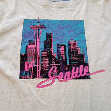 Vtg {{RARE}} 90's Seattle Pink Neon Single Stitch… - image 1