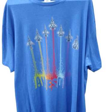 VTG 90s Delta Airplanes Jet Rainbow Blue T-Shirt … - image 1