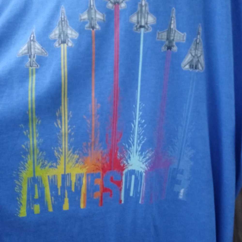 VTG 90s Delta Airplanes Jet Rainbow Blue T-Shirt … - image 4