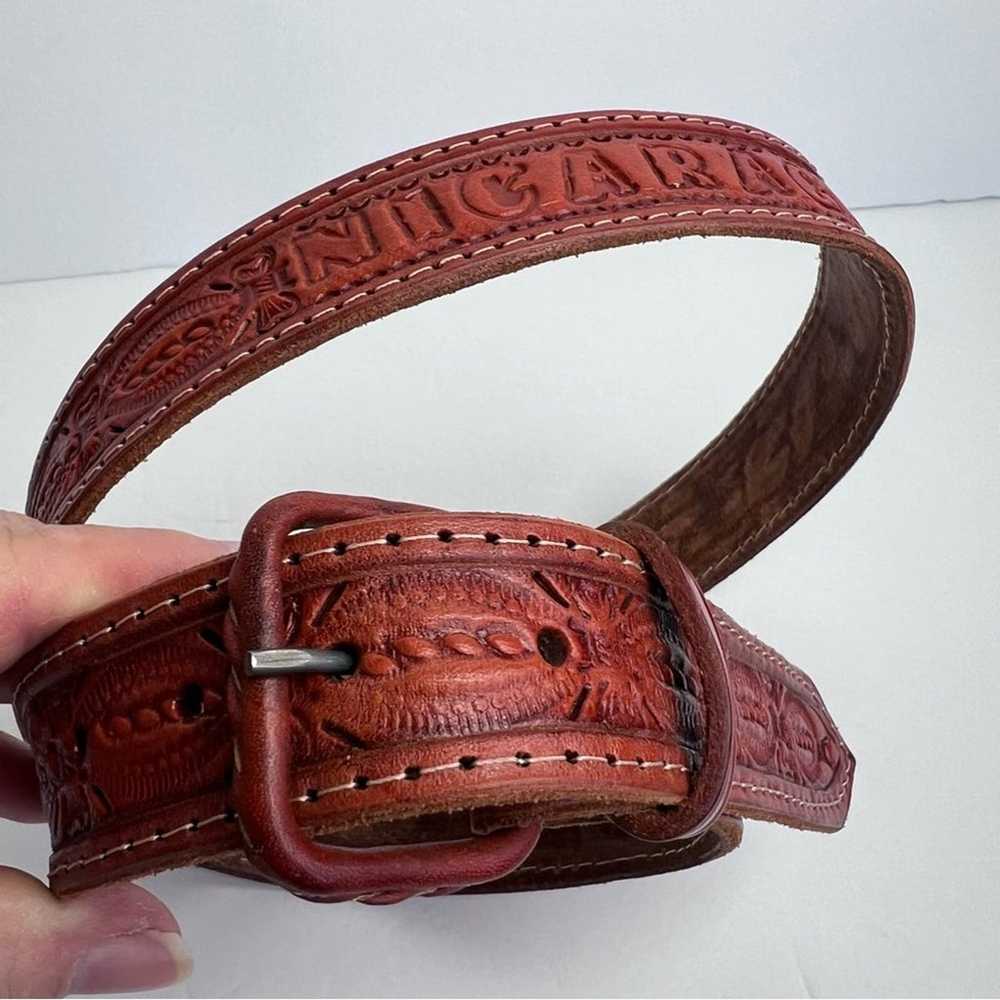 Vintage Brown Leather Hand Tooled Nicaragua Belt … - image 10
