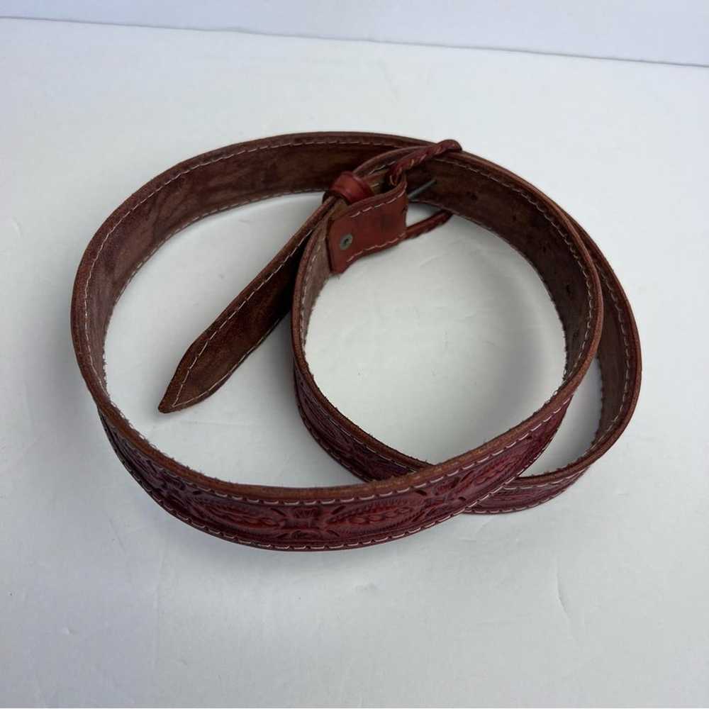 Vintage Brown Leather Hand Tooled Nicaragua Belt … - image 11