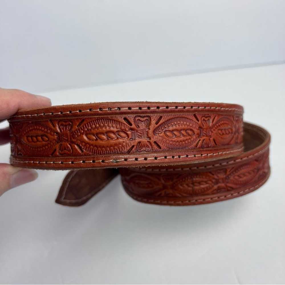 Vintage Brown Leather Hand Tooled Nicaragua Belt … - image 12