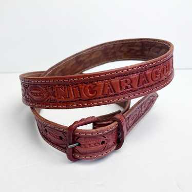 Vintage Brown Leather Hand Tooled Nicaragua Belt … - image 1