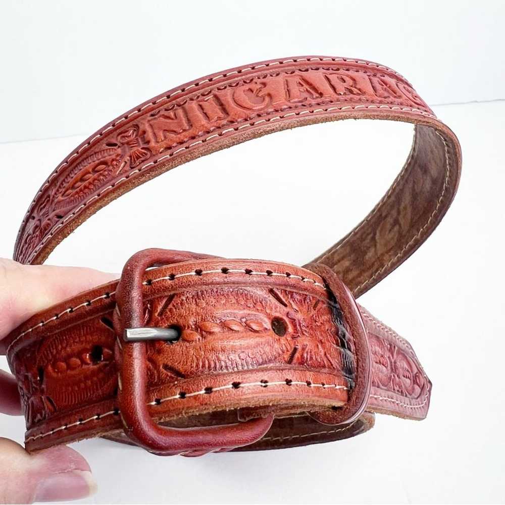 Vintage Brown Leather Hand Tooled Nicaragua Belt … - image 3