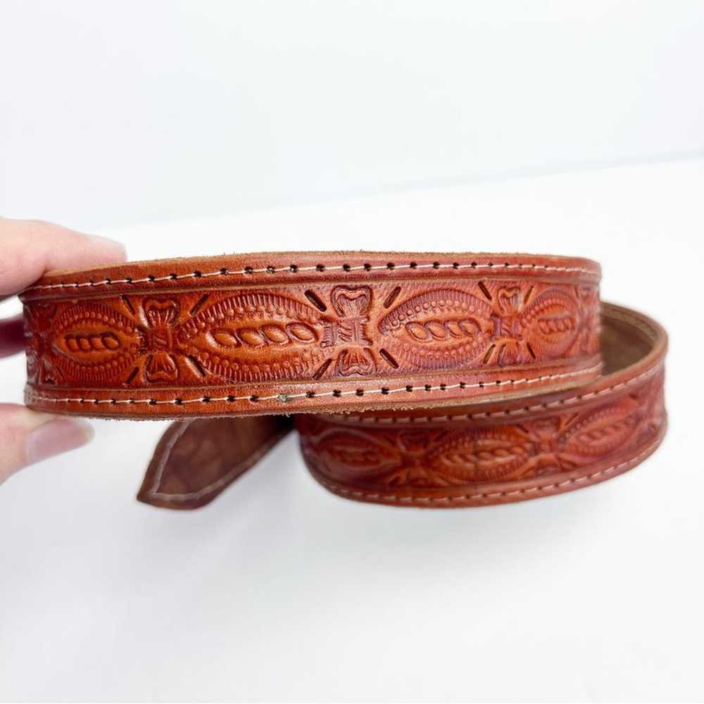 Vintage Brown Leather Hand Tooled Nicaragua Belt … - image 5