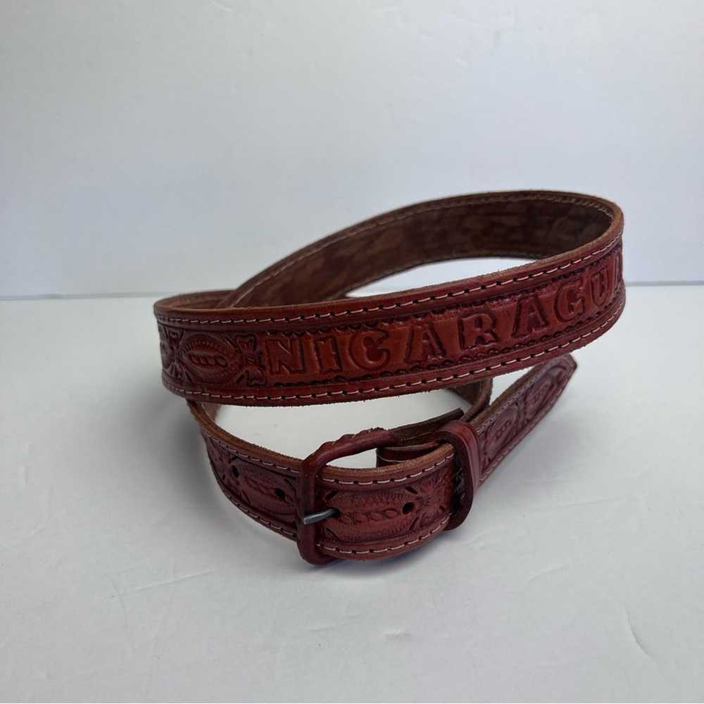 Vintage Brown Leather Hand Tooled Nicaragua Belt … - image 8