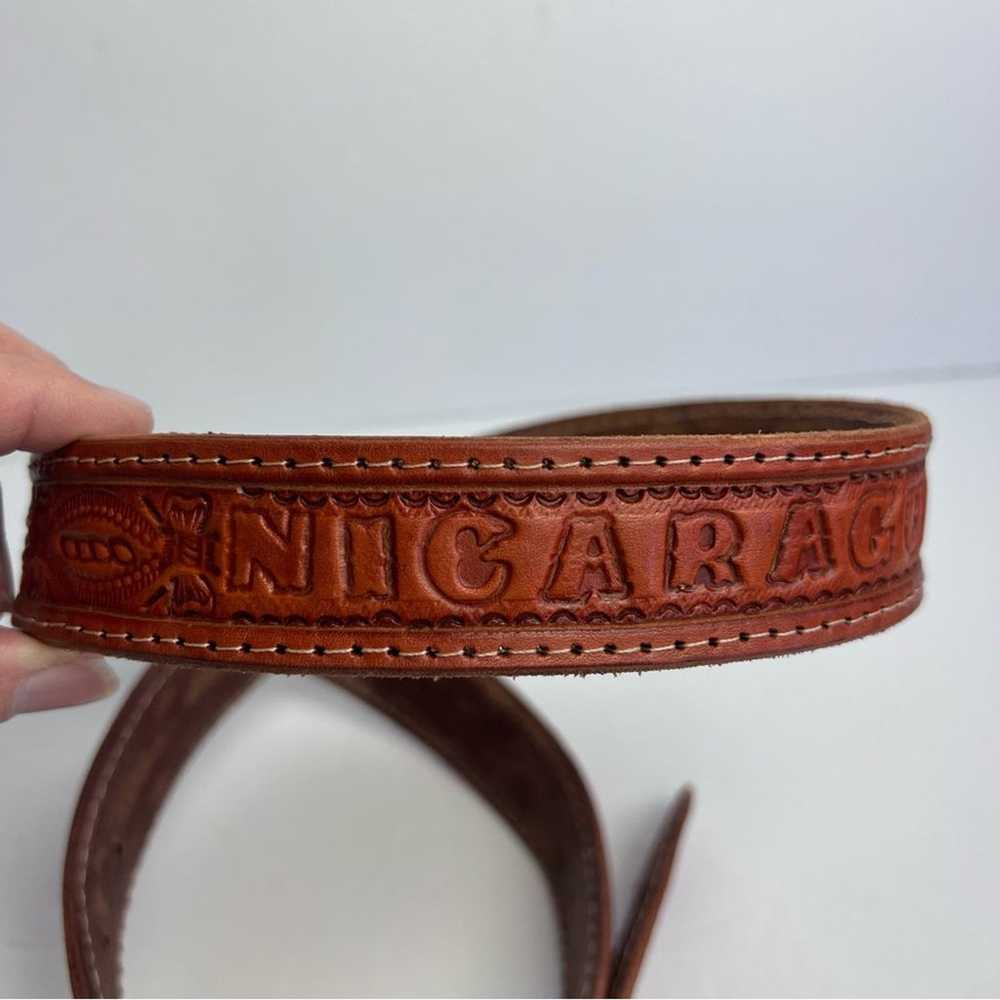 Vintage Brown Leather Hand Tooled Nicaragua Belt … - image 9