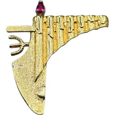 Vintage Menorah Pin Brooch Gold over Sterling Sil… - image 1