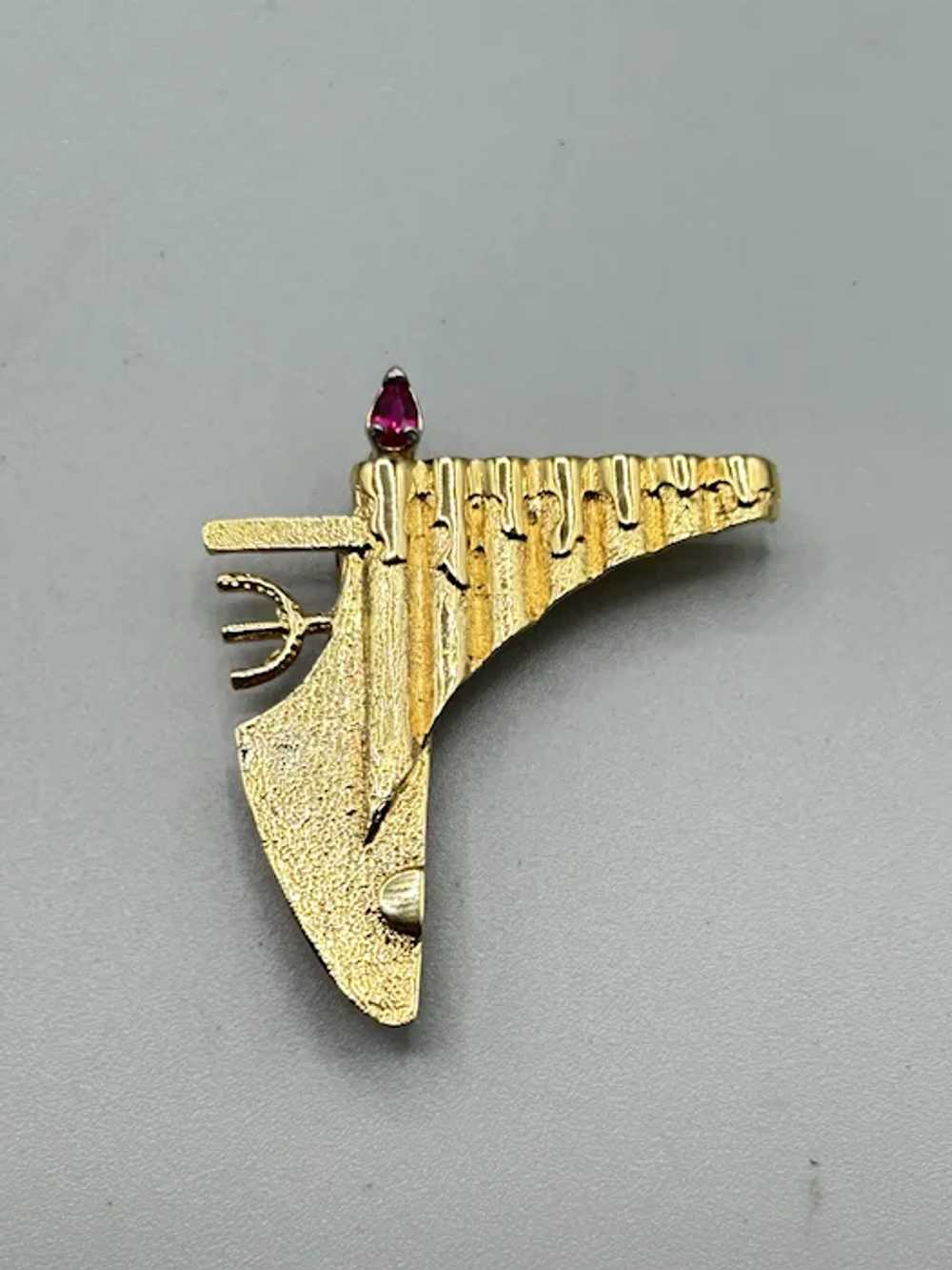 Vintage Menorah Pin Brooch Gold over Sterling Sil… - image 2