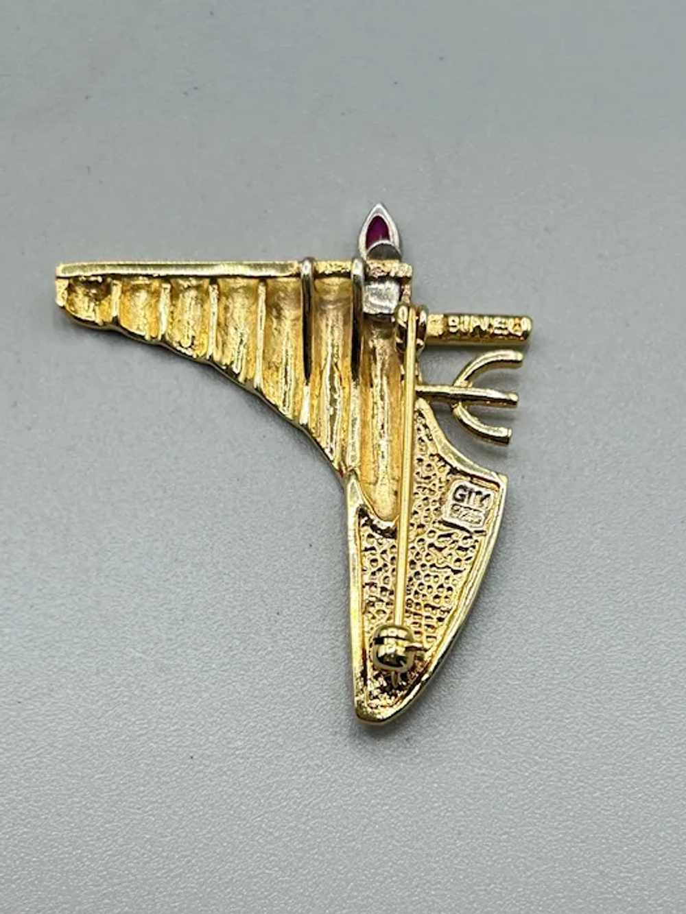 Vintage Menorah Pin Brooch Gold over Sterling Sil… - image 8