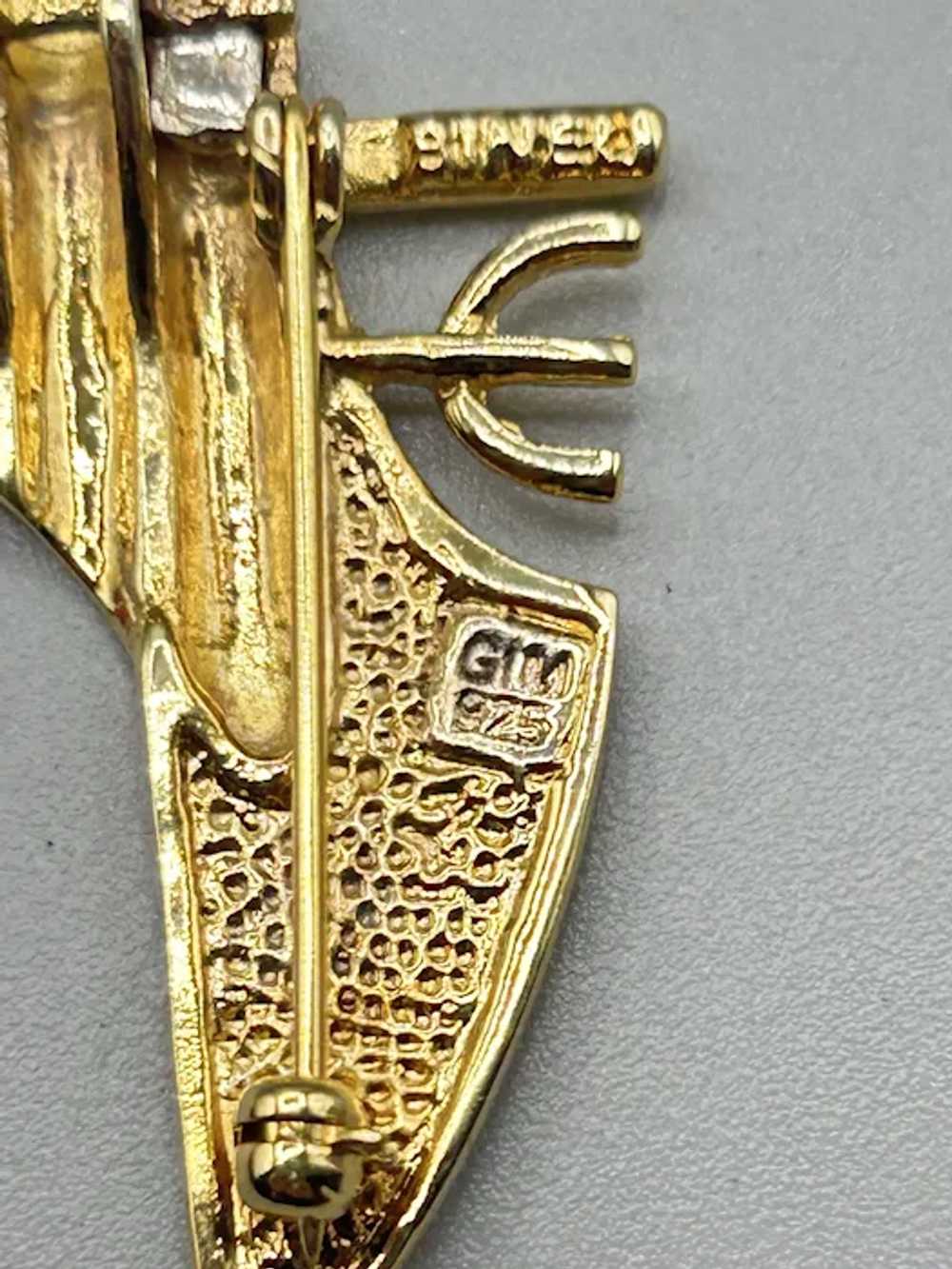 Vintage Menorah Pin Brooch Gold over Sterling Sil… - image 9