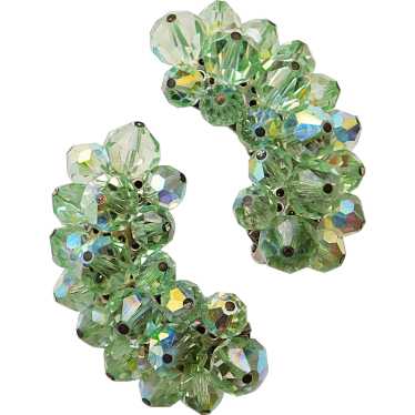 Gorgeous LAGUNA Green Aurora Crystal Clip Earrings