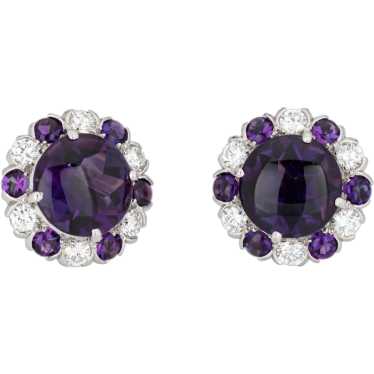 Amethyst Diamond Stud Earrings Vintage Platinum Ro