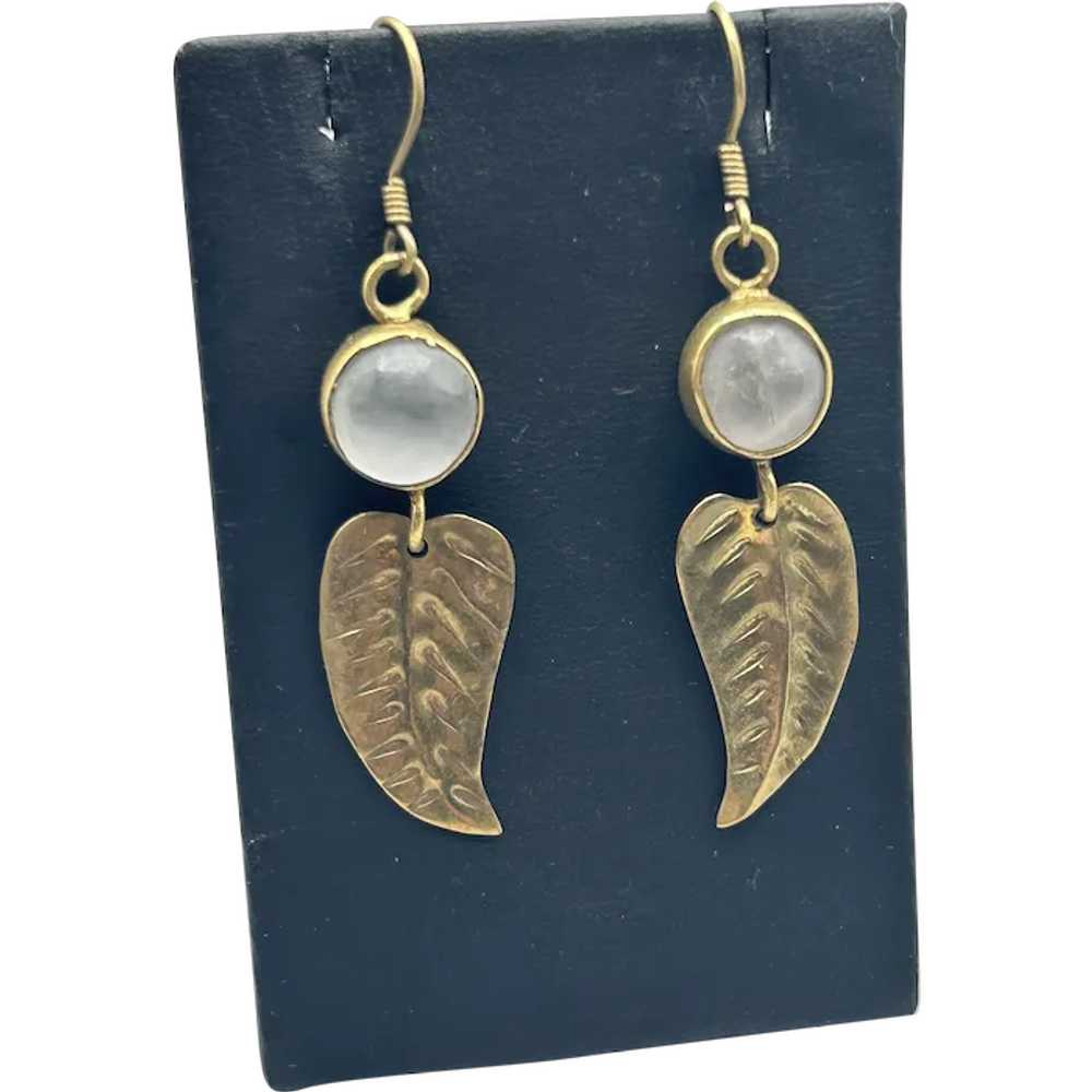 Vintage jewelry, Brass earrings, Leaf Earrings, L… - image 1