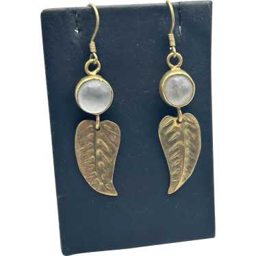 Vintage jewelry, Brass earrings, Leaf Earrings, L… - image 1