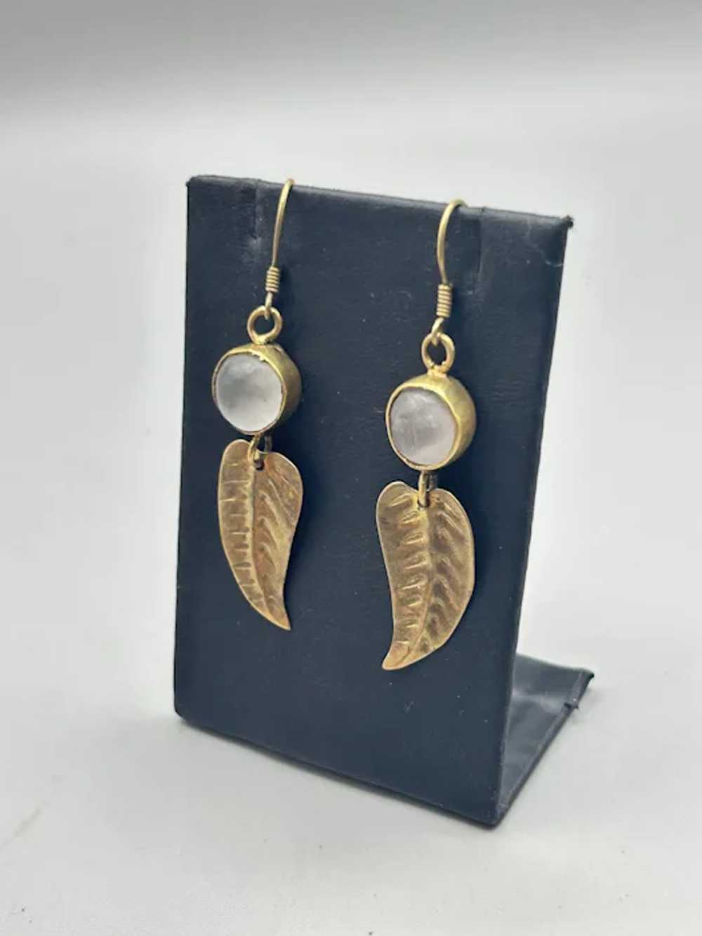 Vintage jewelry, Brass earrings, Leaf Earrings, L… - image 3