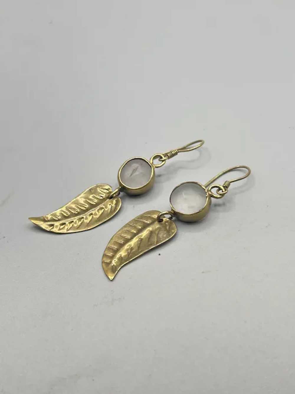 Vintage jewelry, Brass earrings, Leaf Earrings, L… - image 4