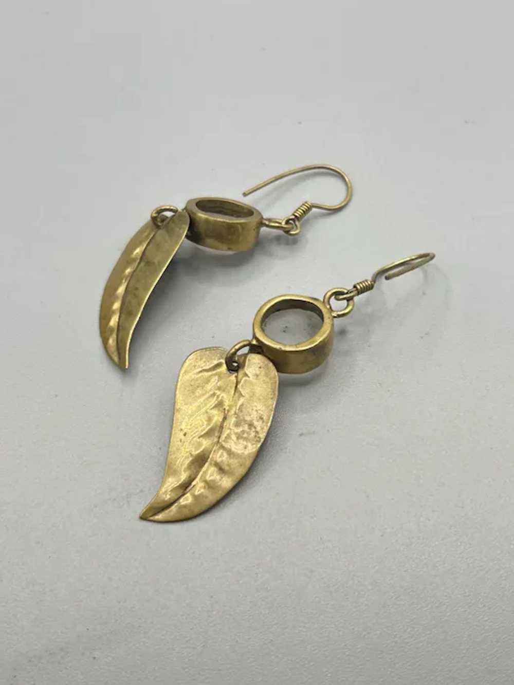 Vintage jewelry, Brass earrings, Leaf Earrings, L… - image 5