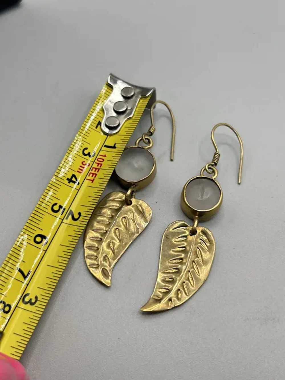 Vintage jewelry, Brass earrings, Leaf Earrings, L… - image 6