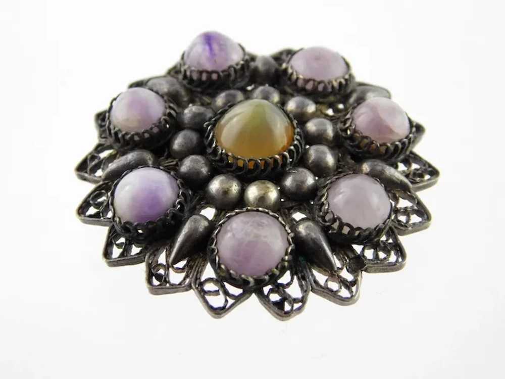 Antique Silver Amethyst and Chalcedony Circular B… - image 3