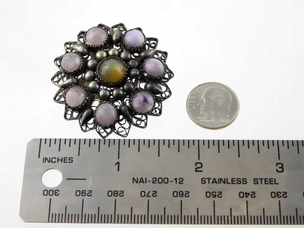 Antique Silver Amethyst and Chalcedony Circular B… - image 4