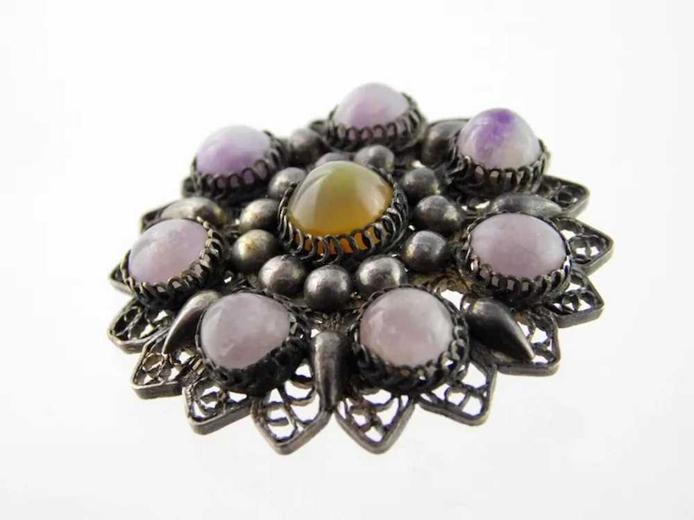 Antique Silver Amethyst and Chalcedony Circular B… - image 7