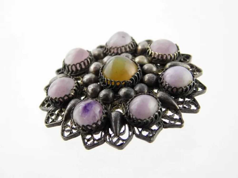 Antique Silver Amethyst and Chalcedony Circular B… - image 8