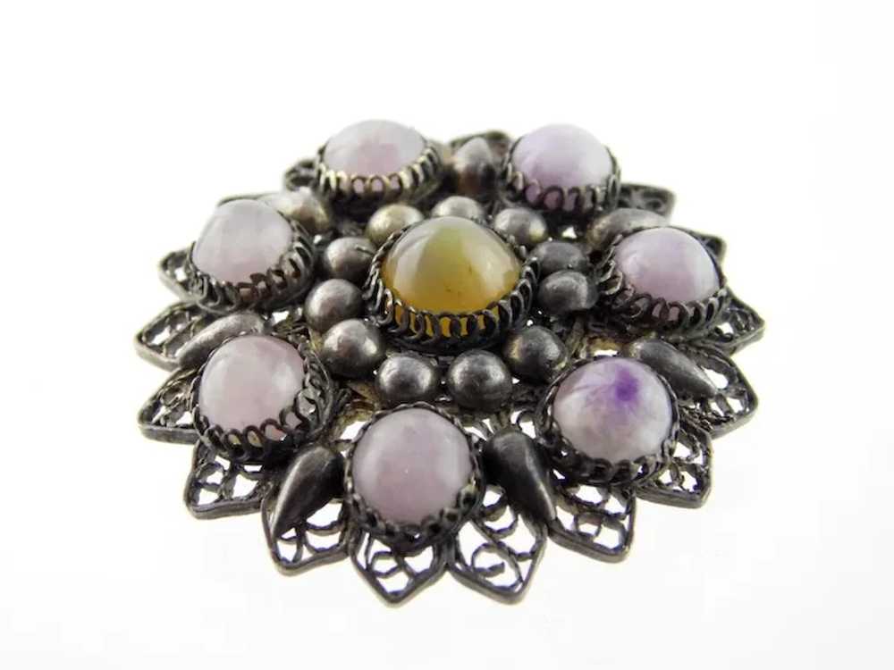 Antique Silver Amethyst and Chalcedony Circular B… - image 9