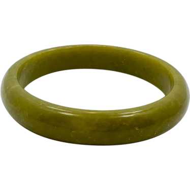 Jade Bangle, Green, Vintage Bracelet, 13 mm Thick… - image 1