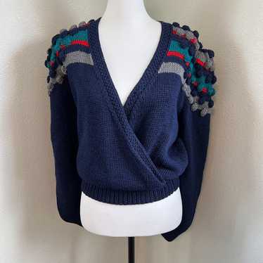Vintage Nannell Hand Knit Wool Navy Blue Sweater … - image 1
