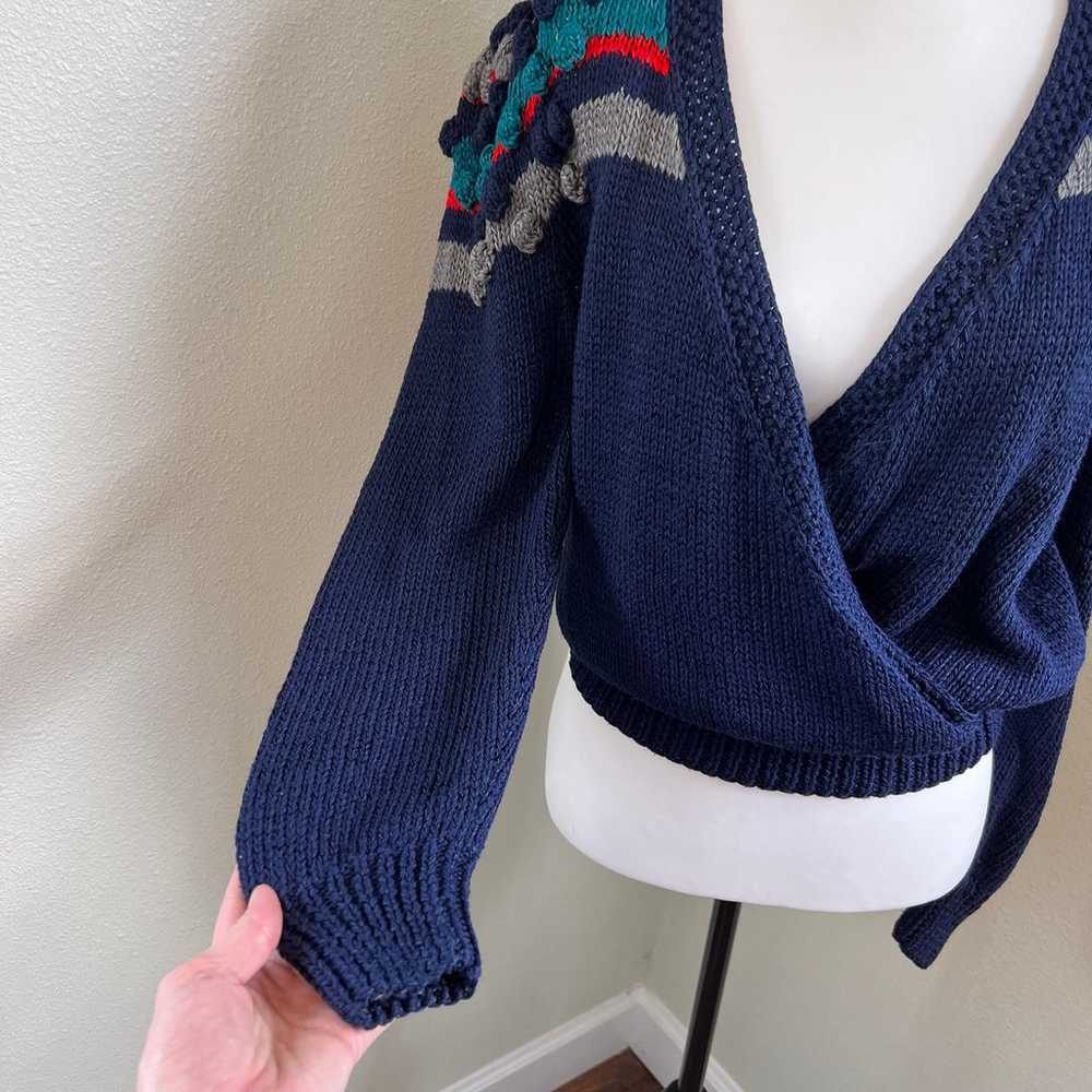 Vintage Nannell Hand Knit Wool Navy Blue Sweater … - image 2
