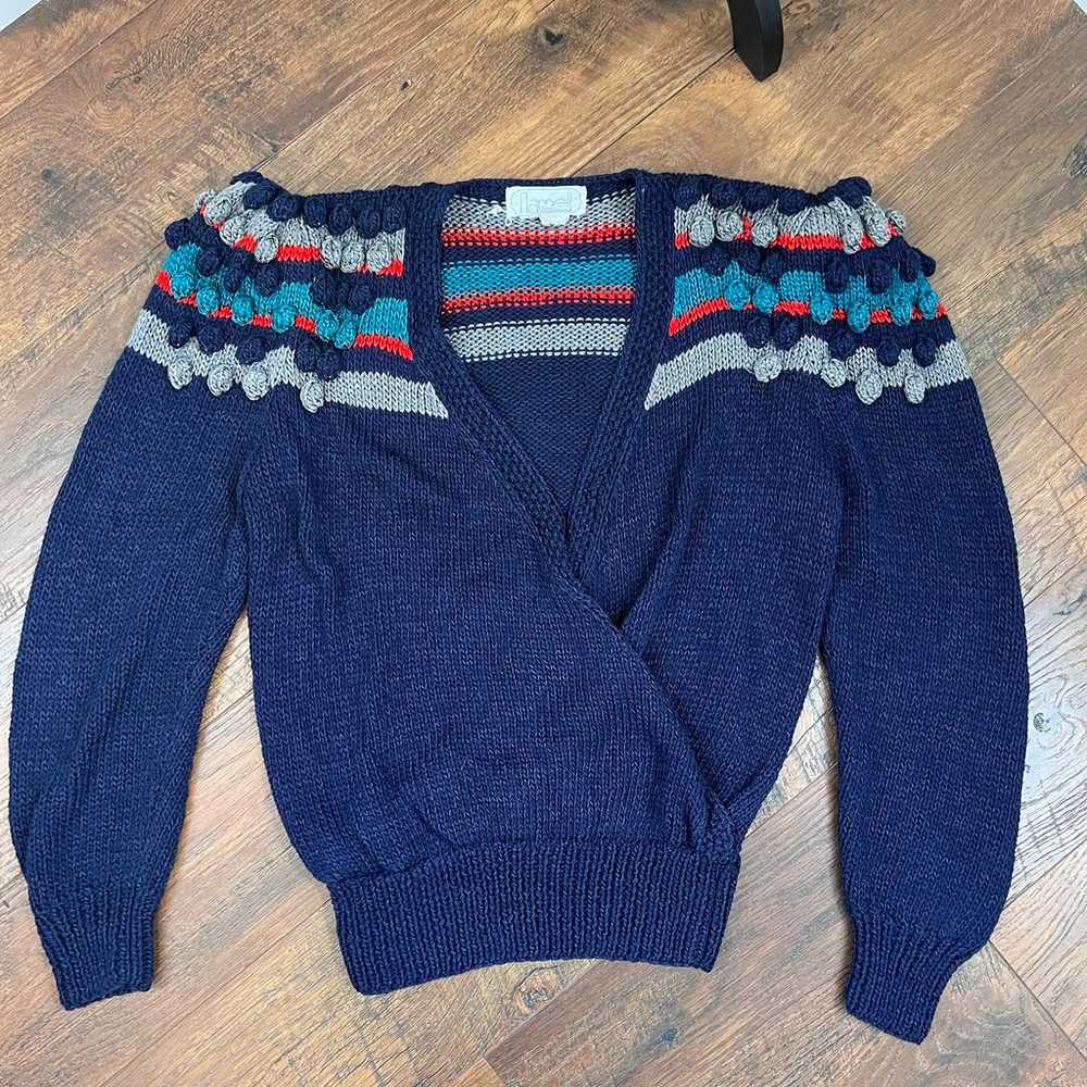 Vintage Nannell Hand Knit Wool Navy Blue Sweater … - image 6