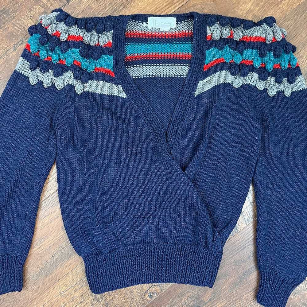 Vintage Nannell Hand Knit Wool Navy Blue Sweater … - image 7