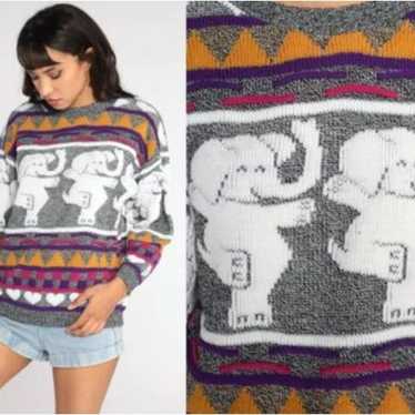 80s 90s Elephant Hearts Sweater Novelty Kawaii Ani