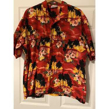 Vintage Pacific Legend Hawaiian red floral sunset… - image 1
