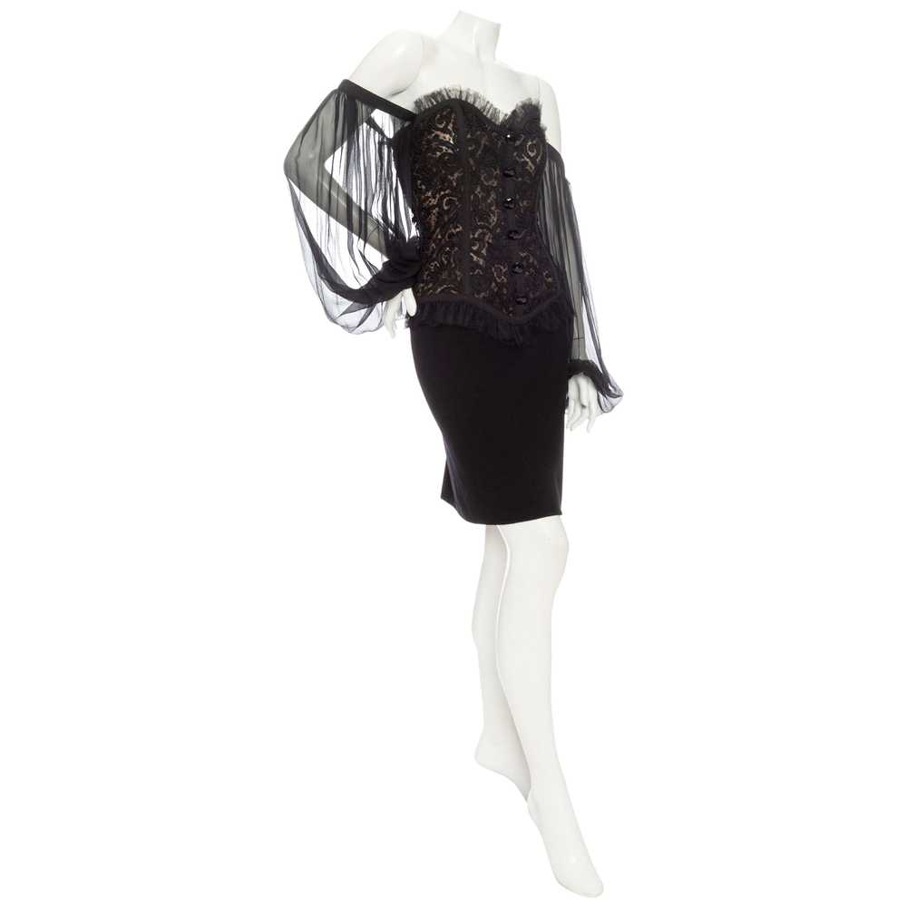 1980s Black Off-the-Shoulder Lace Bustier Dress - image 2