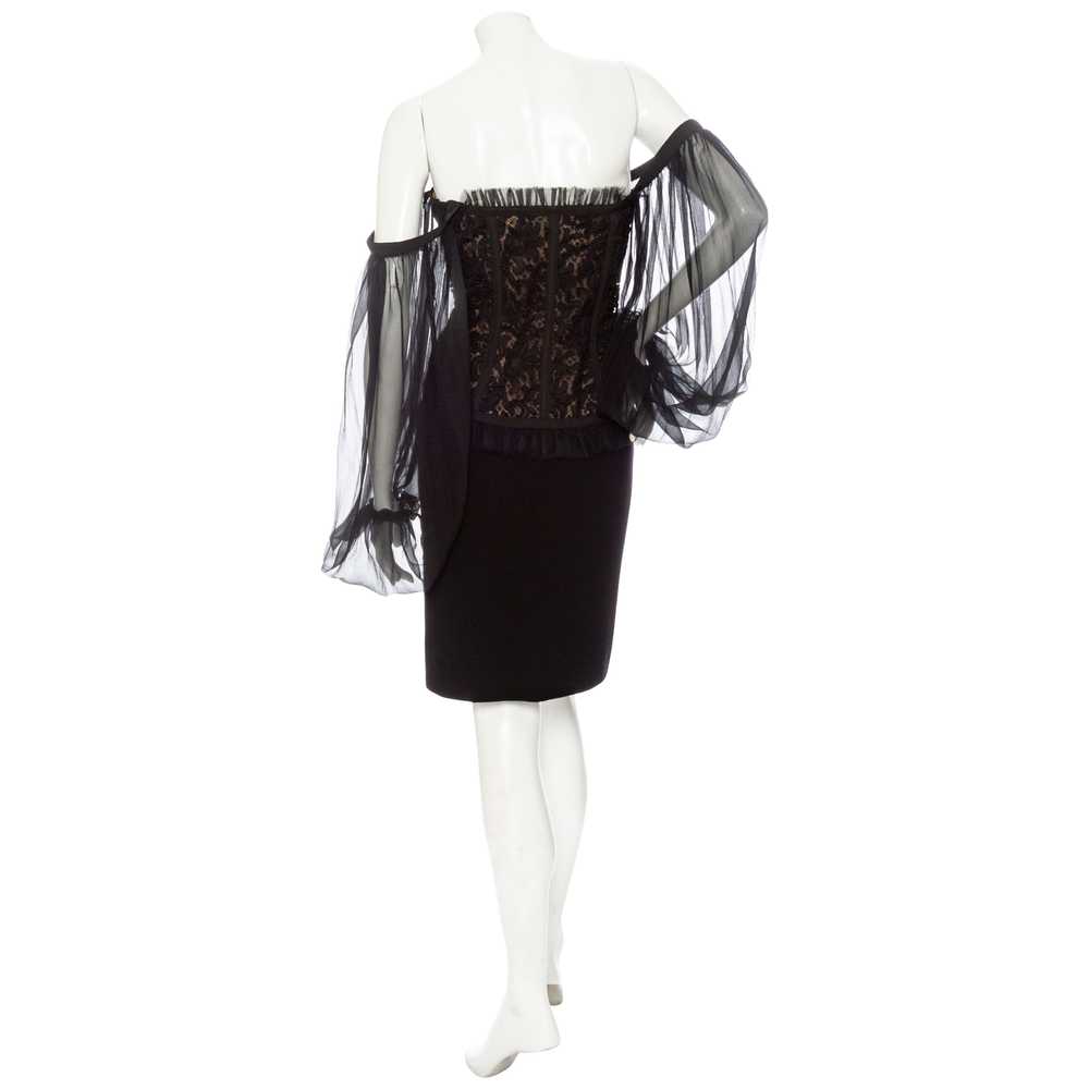 1980s Black Off-the-Shoulder Lace Bustier Dress - image 4