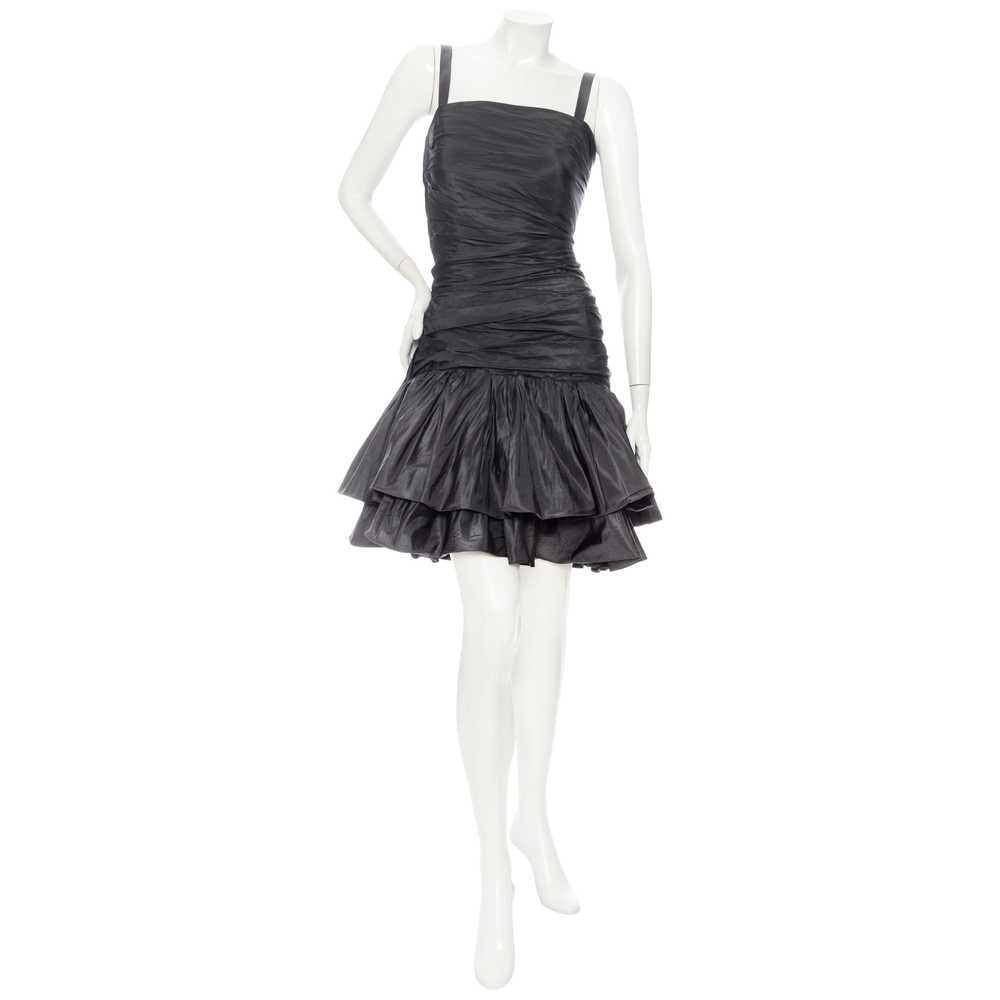 1980s Gray Taffeta Ruched Cocktail Dress - image 1